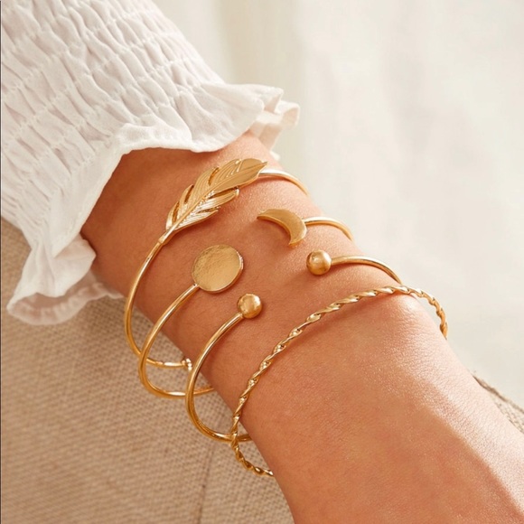 My Added Sparkle Jewelry - 3/$30 Leaf & Moon Decor Cuff Bracelet Set